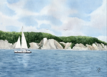 Leinwand 30 x 20 cm Keilrahmen Canvas-Leinen Aquarell Maritim Kunst Druck Kunstdruck Ostsee Rügen Kreidefelsen Felsen Insel